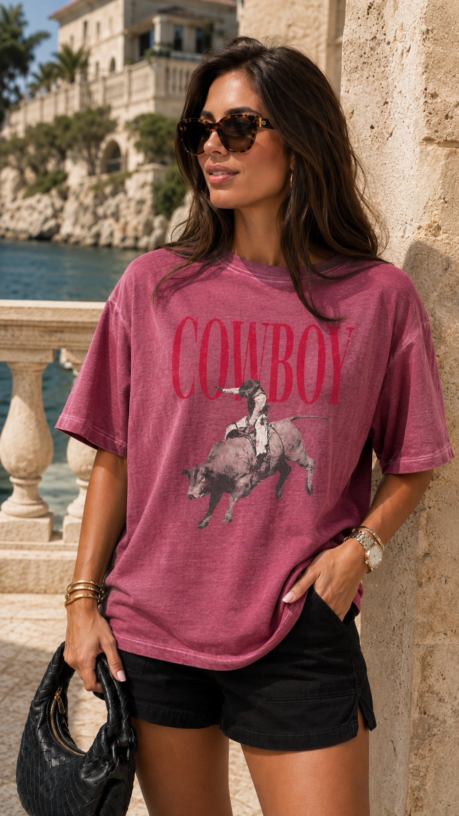 COWBOY RODEO WESTERN GRAPHIC TEE (WINE)