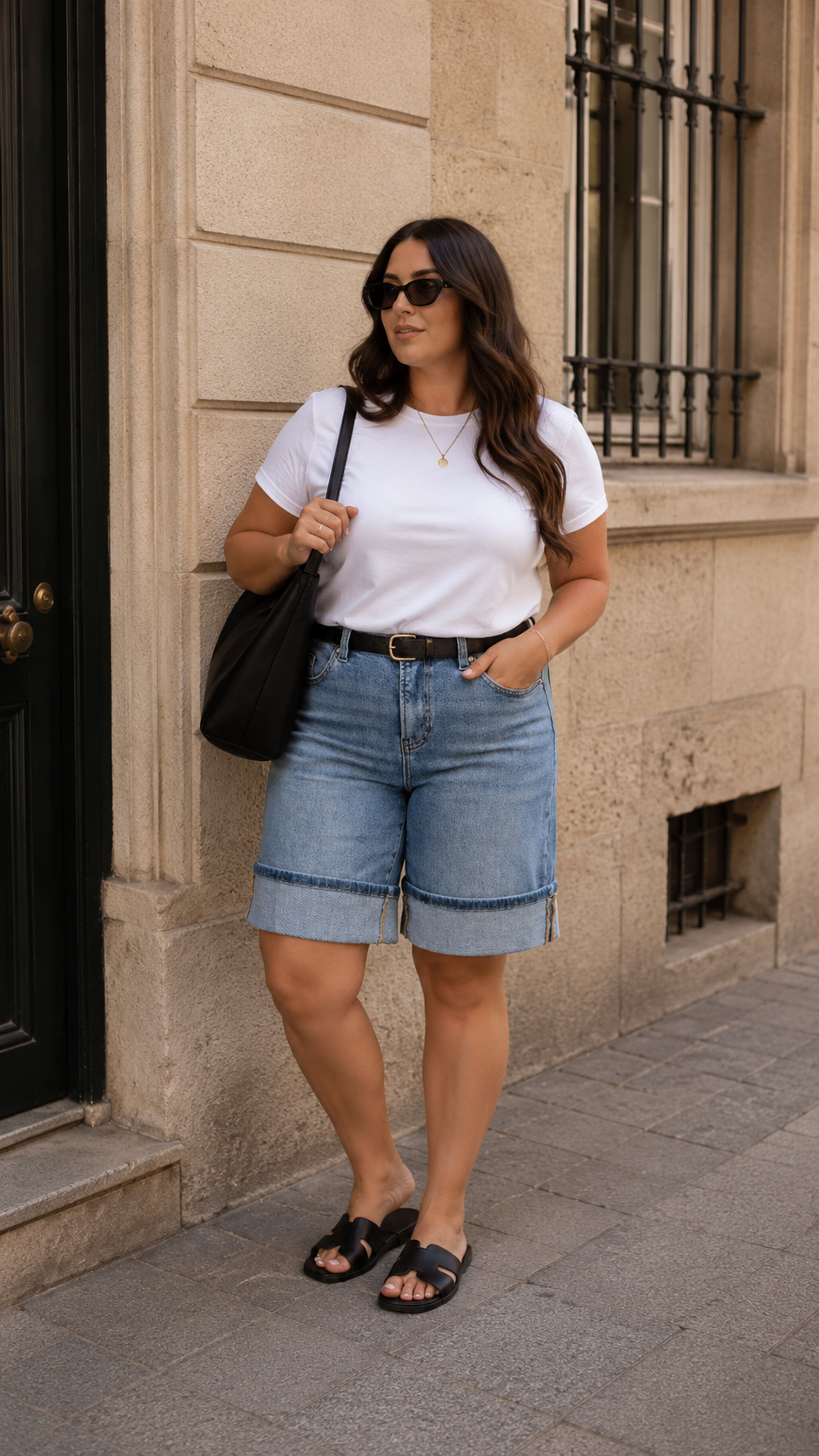 CURVY SIZE HIGH RISE MID LENGTH CUFFED SHORTS