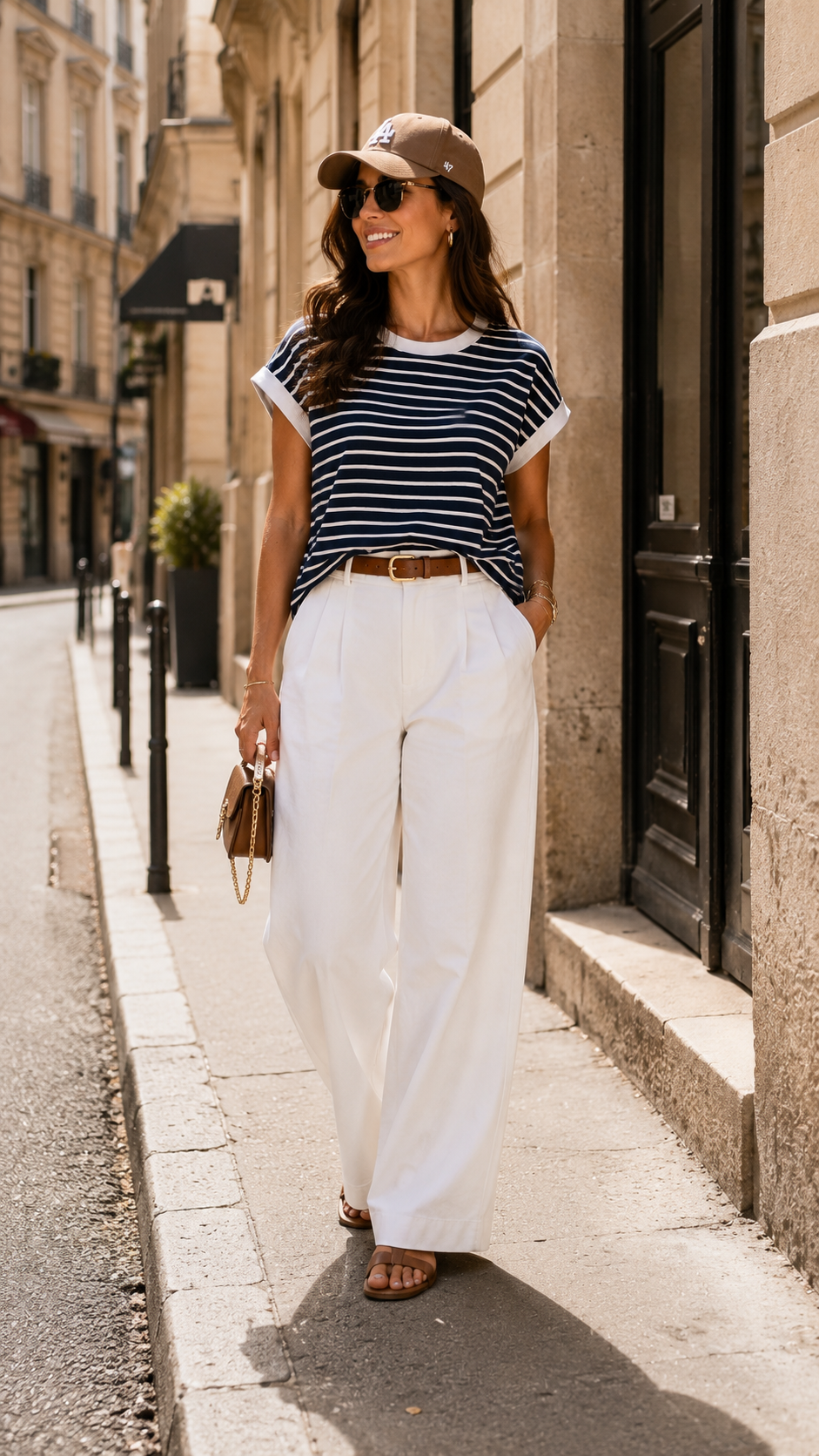 CONTRAST TRIM CAP SLEEVE STRIPE TEE (NAVY)