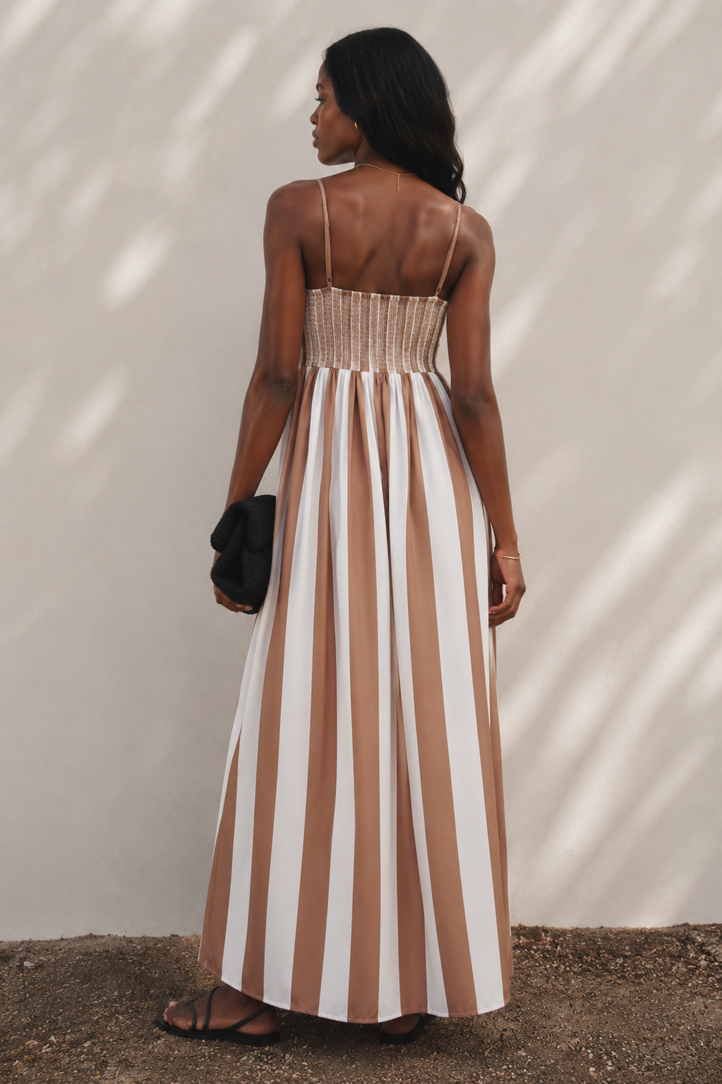 beige & white striped maxi dress product info and reviews SLOANE MAXI DRESS