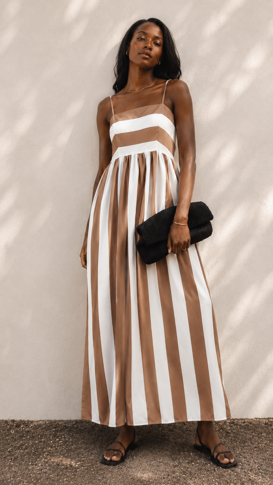 STRIPE MAXI DRESS (BEIGE & WHITE) – VELENZIA