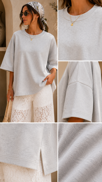 SCUBA ROUND NECK TOP WITH SIDE SLITS (H GREY)