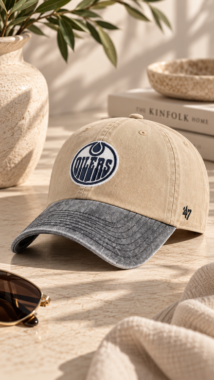 NHL OILERS CLEAN UP HAT (BEIGE + BLUE) | 47