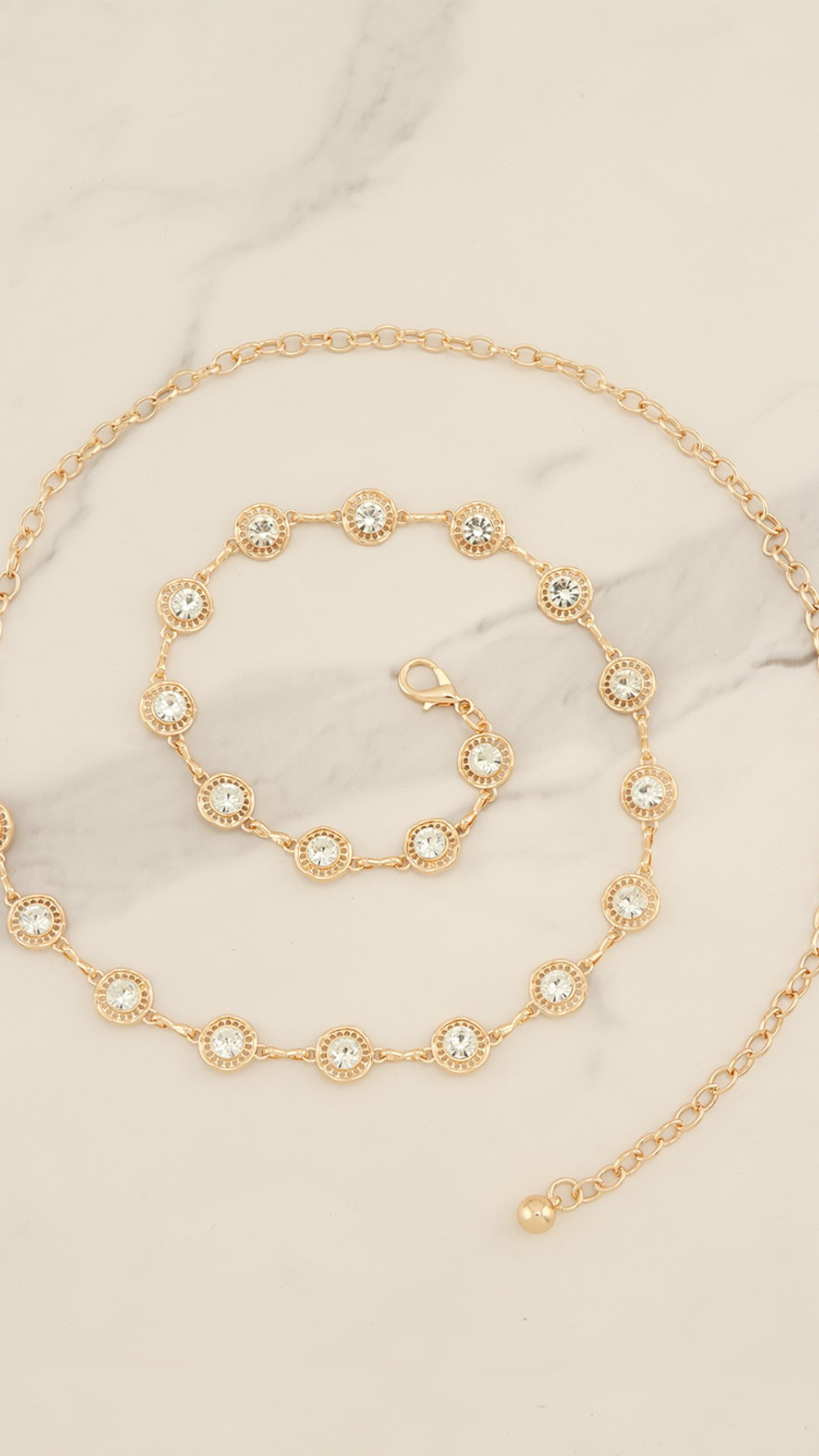 CIRCULAR RHINESTONE METAL LINK CHAIN BELT (GOLD)