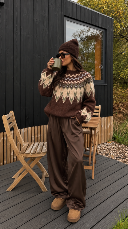 REYKJA  FAIR ISLE O-NECK (BROWN) | ONLY