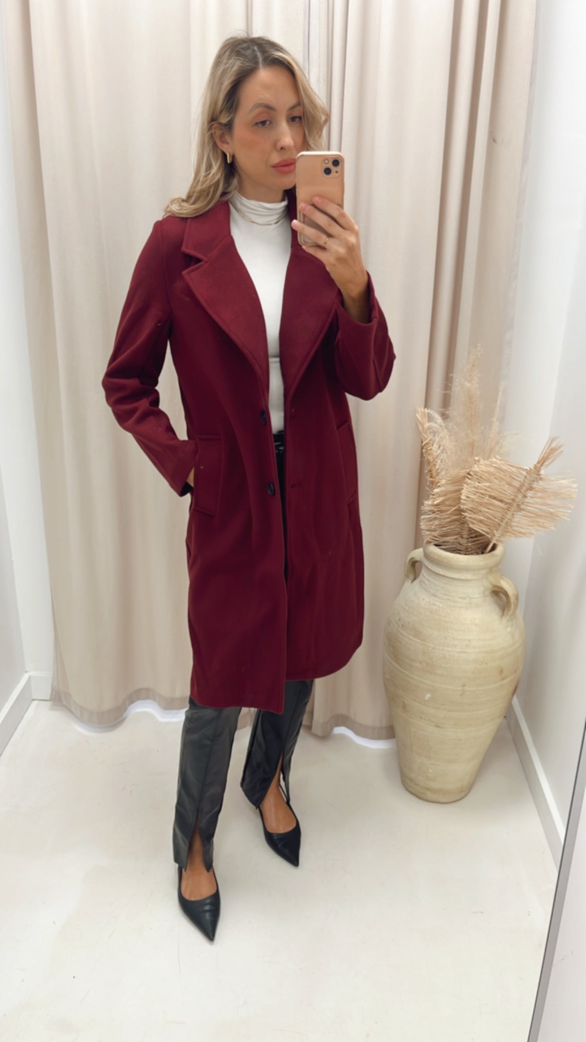 LONGLINE DRESS COAT (DEEP BURGUNDY)