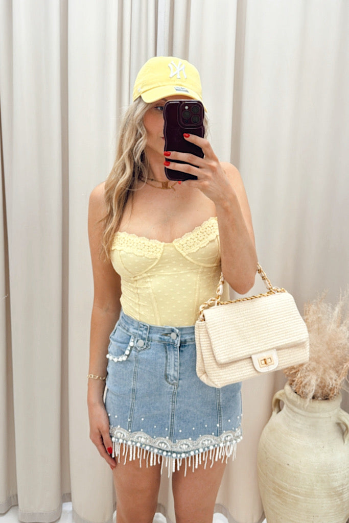 NEW BLUE STRETCH DENIM MINI SKIRT