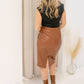 NEW AMY FAUX LEATHER MIDI SKIRT (BROWN)