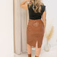 NEW AMY FAUX LEATHER MIDI SKIRT (BROWN)