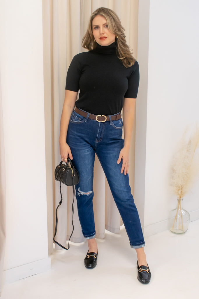 NEW TASH SHORT SLEEVE TURTLE NECK (BLACK)