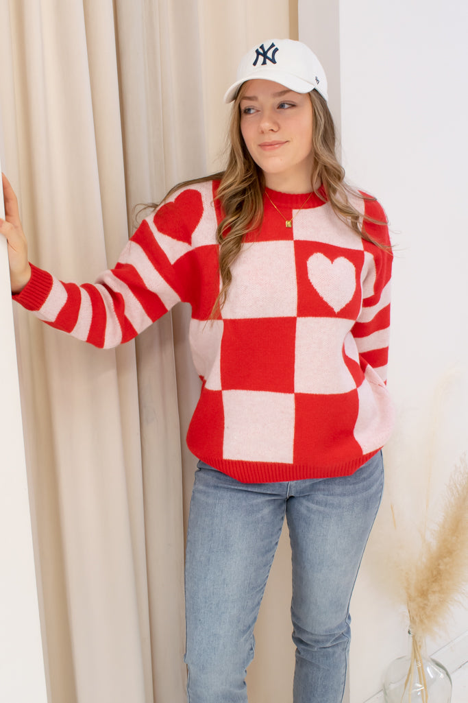 NEW RENATE HEART PRINT CREW NECK (RED/WHITE)