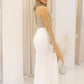 NEW RILEY RHINESTONE/PEARL MAXI GOWN (TAN/WHITE)