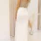 NEW RILEY RHINESTONE/PEARL MAXI GOWN (TAN/WHITE)