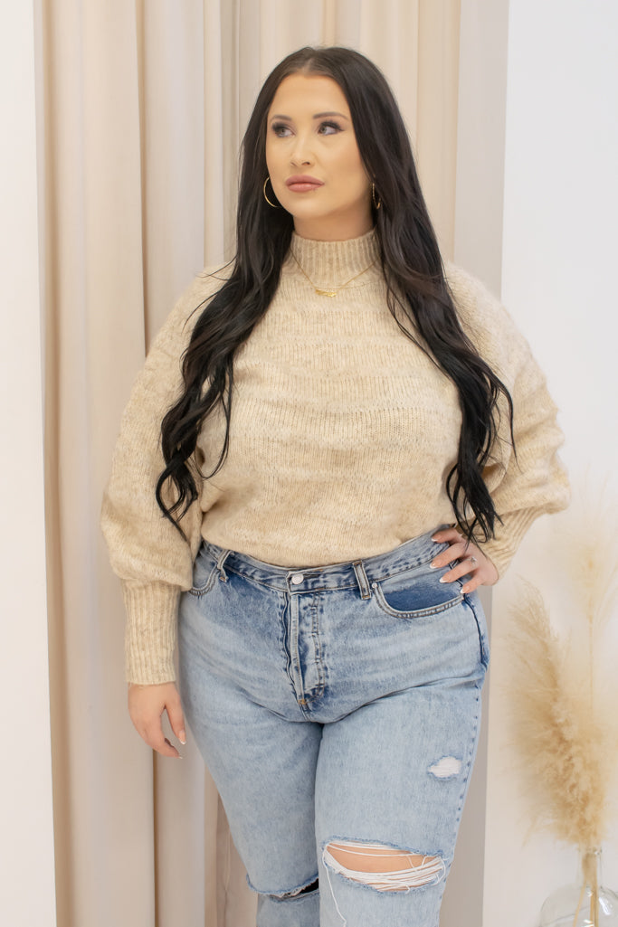 NEW CHANTELLE PUFF SLEEVE KNIT SWEATER (OATMEAL) ONLY