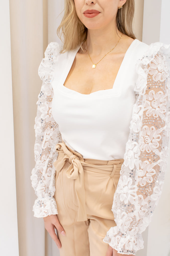 NEW MIRANDA LACE SEQUIN TOP (OFF-WHITE)