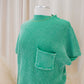 NEW KATE WASHED MOCK NECK SHORT SLEEVE SWEATER (GREEN)