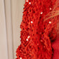 NEW MARIE PUFF SLEEVE SEQUIN KNIT MINI RED)