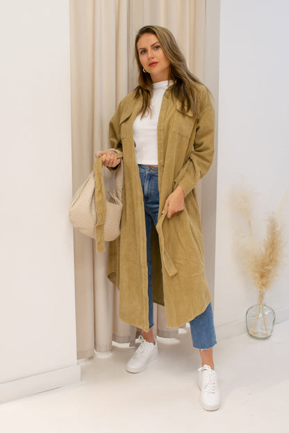 NEW MALORY MAXI CORDUROY BELTED BUTTON UP