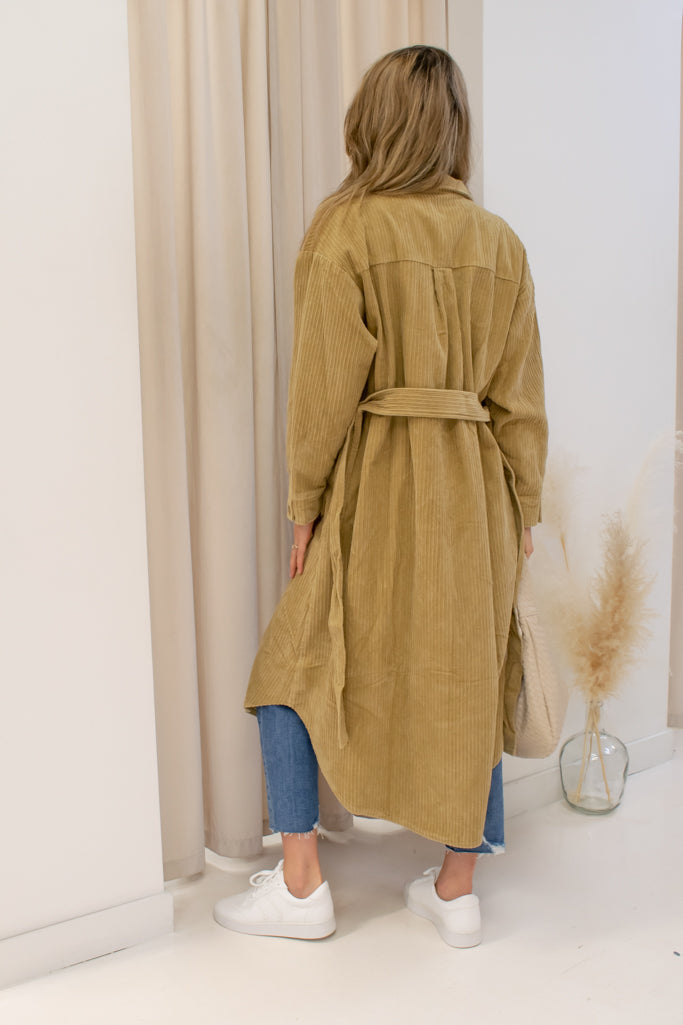 NEW MALORY MAXI CORDUROY BELTED BUTTON UP