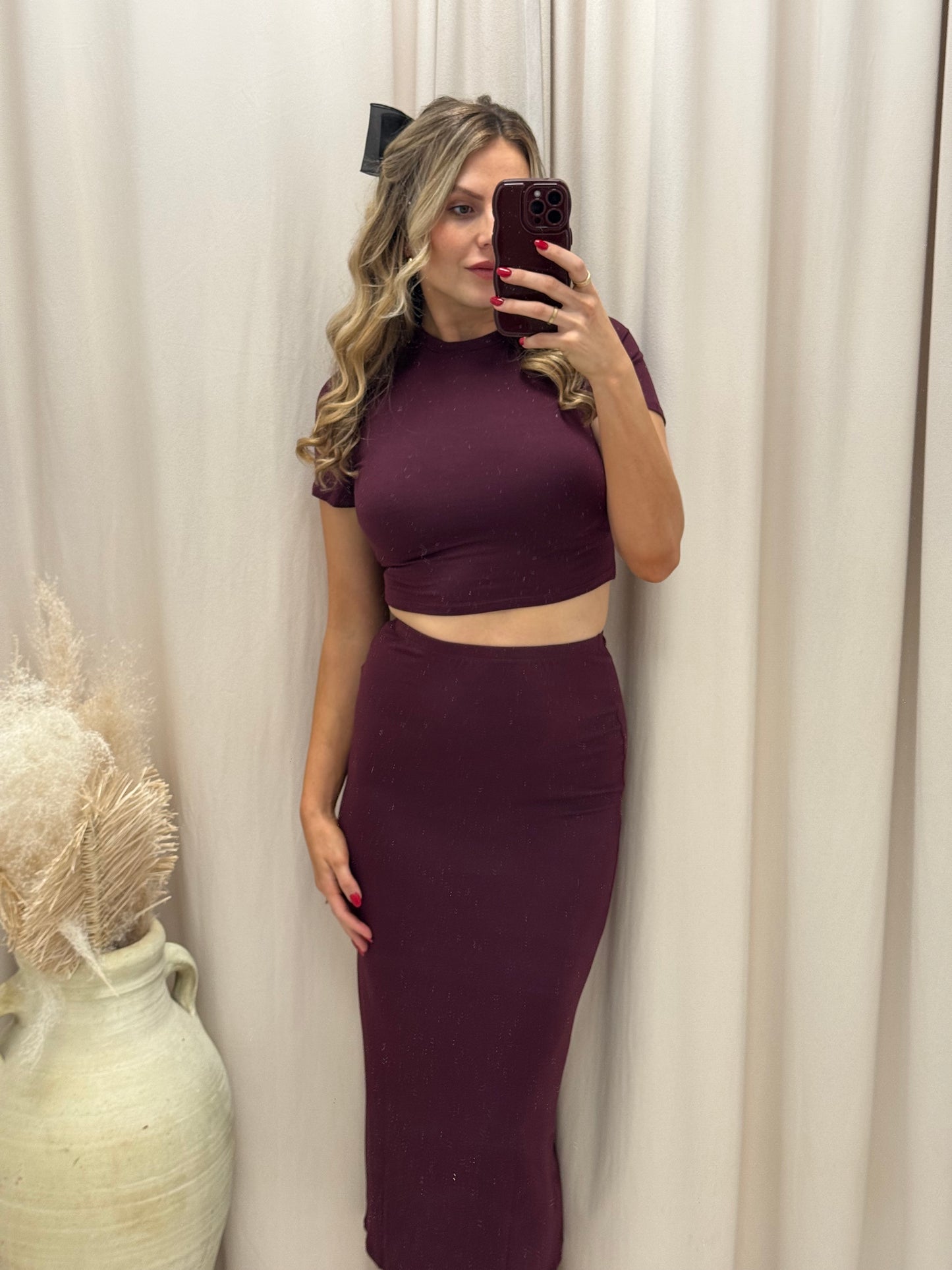 NEW MARRIOT TWO PIECE MAXI SKIRT SET (MAROON)