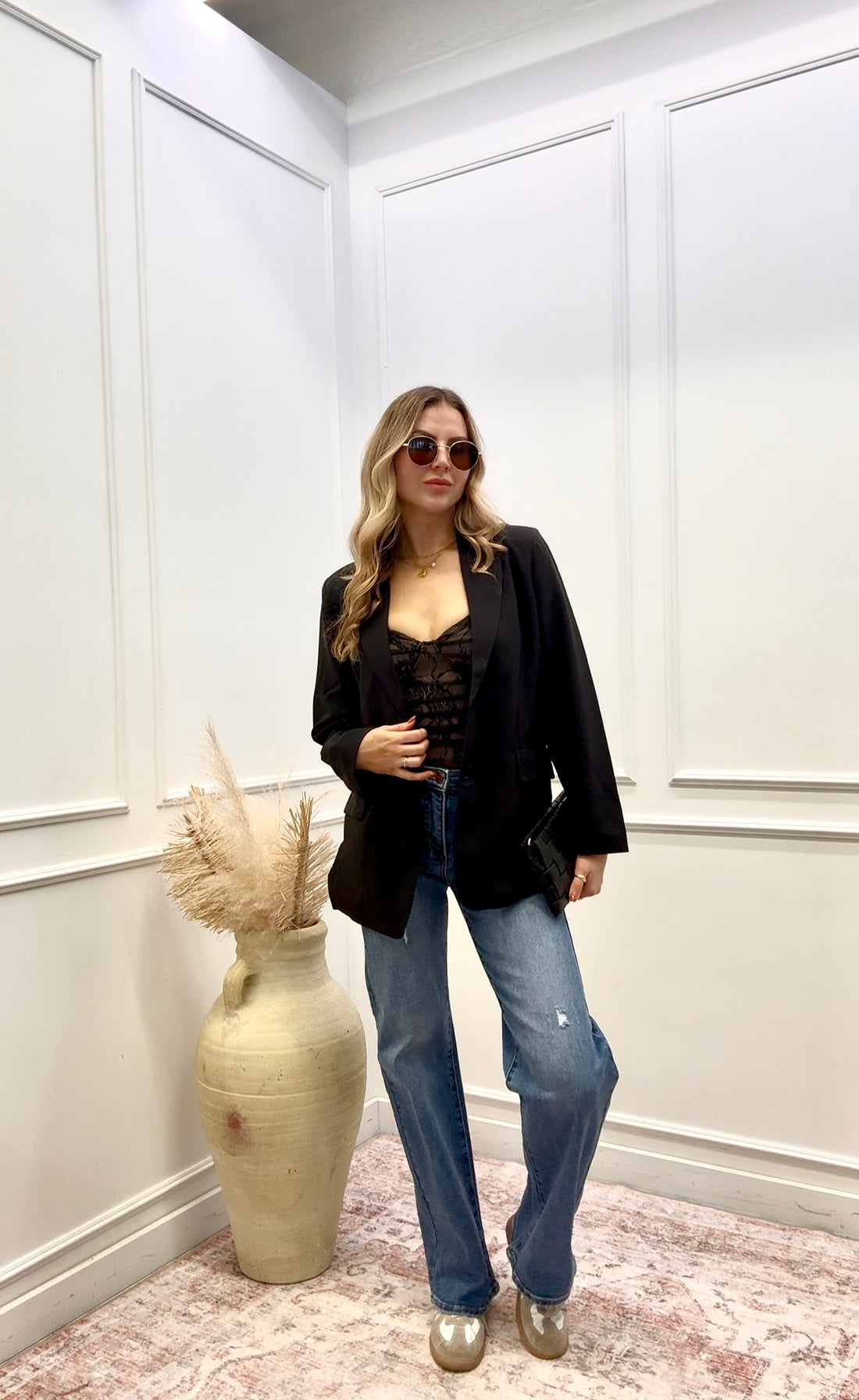 NEW STACEY BUTTON CLOSURE BLAZER (BLACK)