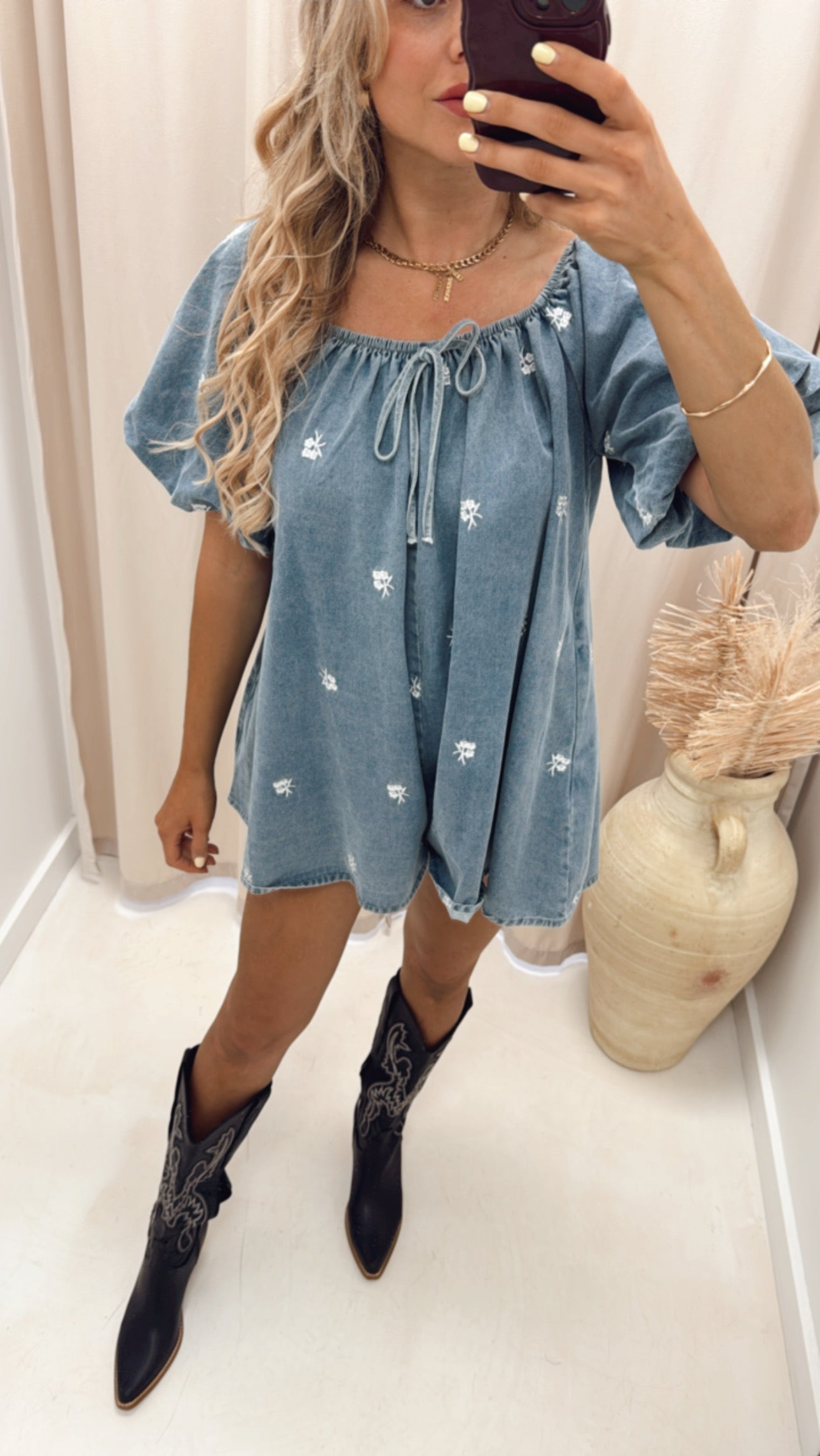 BLOSSOM DENIM ROMPER