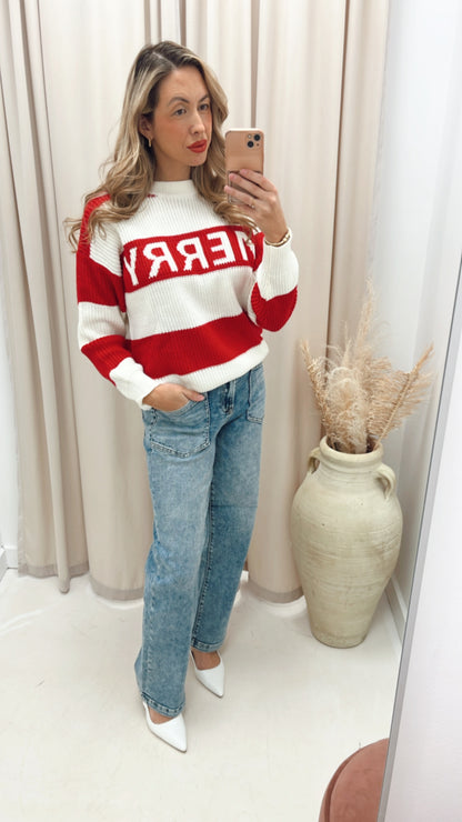 MERRY CHRISTMAS KNIT STRIPE SWEATER (RED)