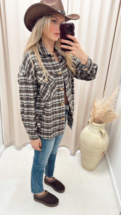 EVERYDAY PLAID SHACKET (BROWN)