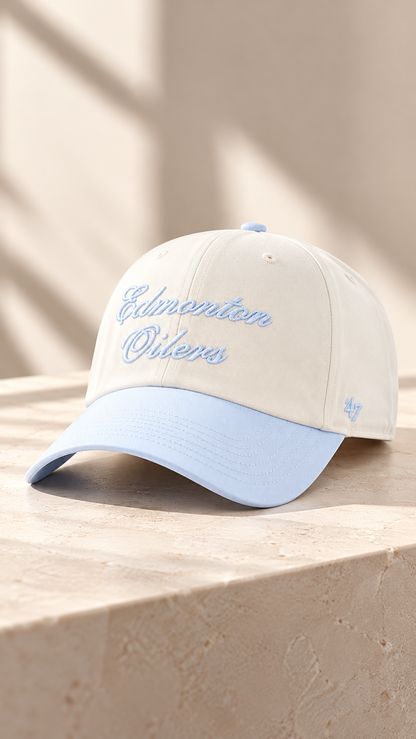 OILERS CLEAN UP BASEBALL HAT (BABY BLUE + WHITE) | 47