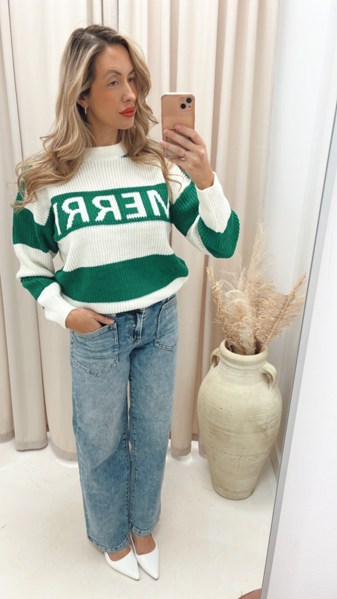 MERRY CHRISTMAS KNIT SWEATER (GREEN)
