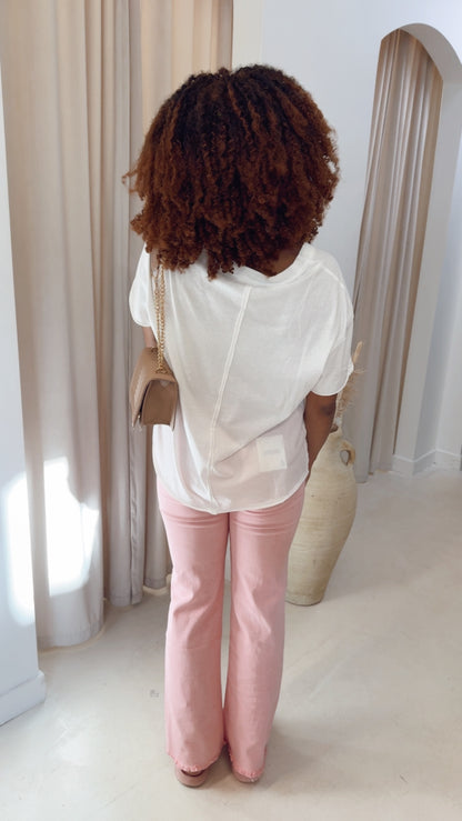 KIARA OVERSIZED RAW EDGE TEE | WHITE