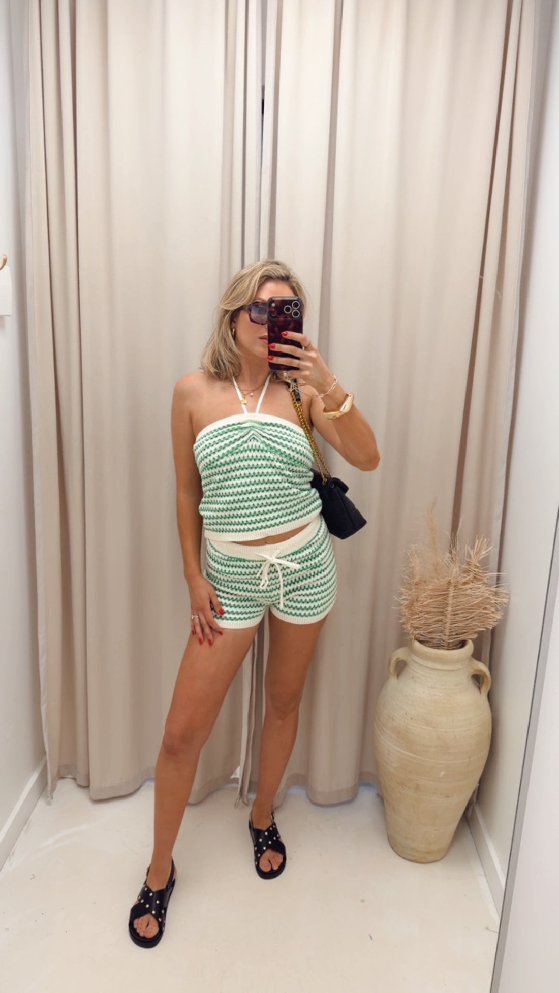 STRIPED TWO PIECE SHORT SET (GREEN)