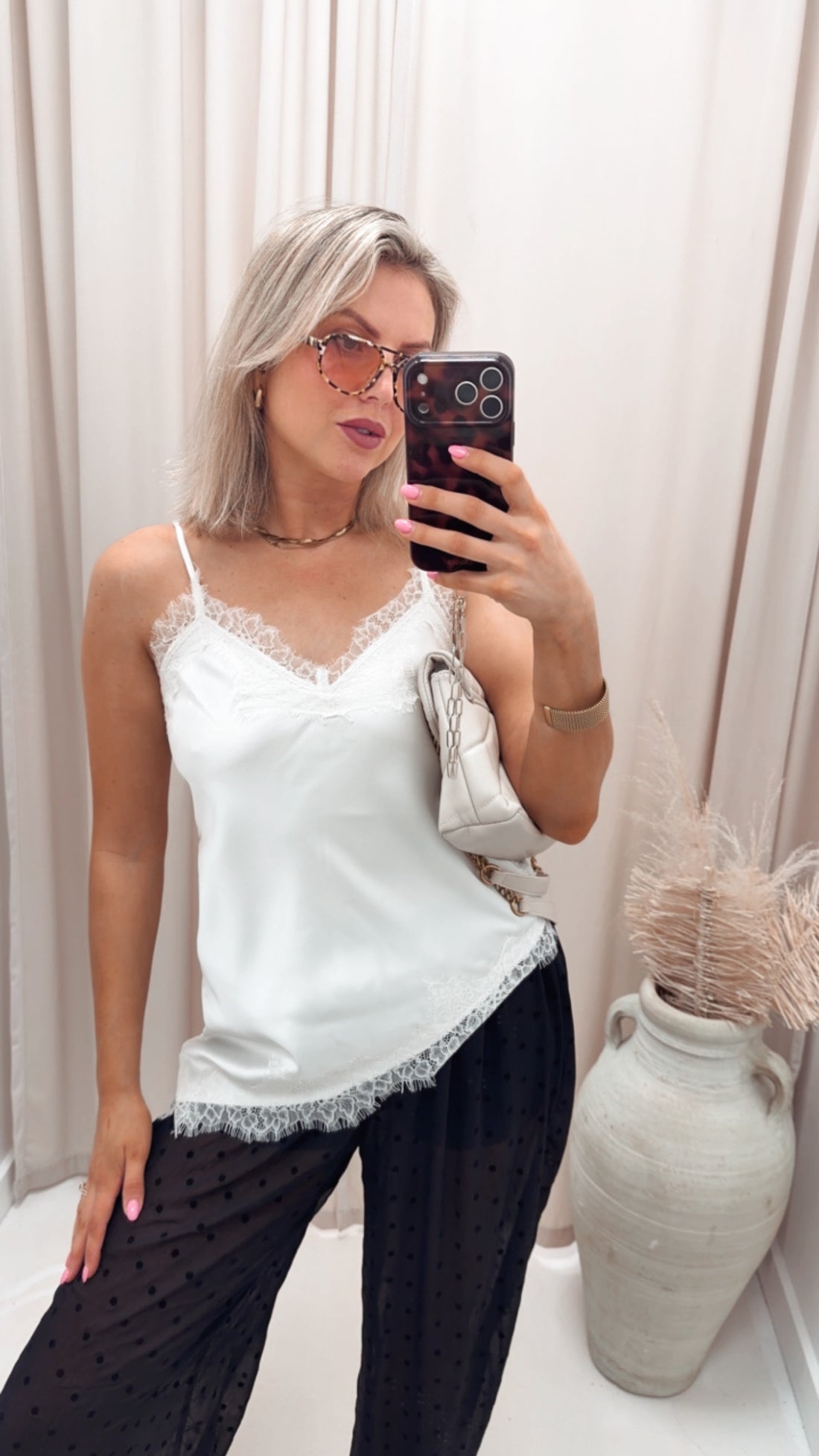 BELLA STRAP SATIN LACE TOP
