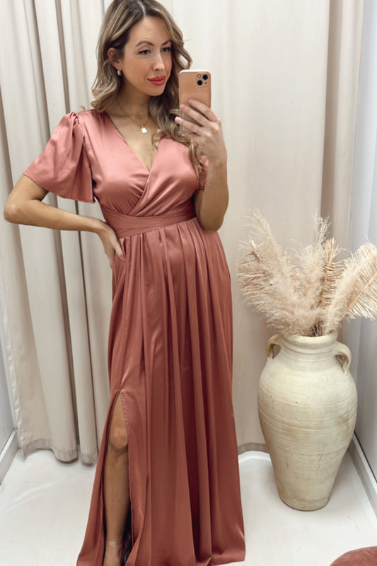 NEW ANGELICA SATIN TIE WRAP MAXI (ROSE)