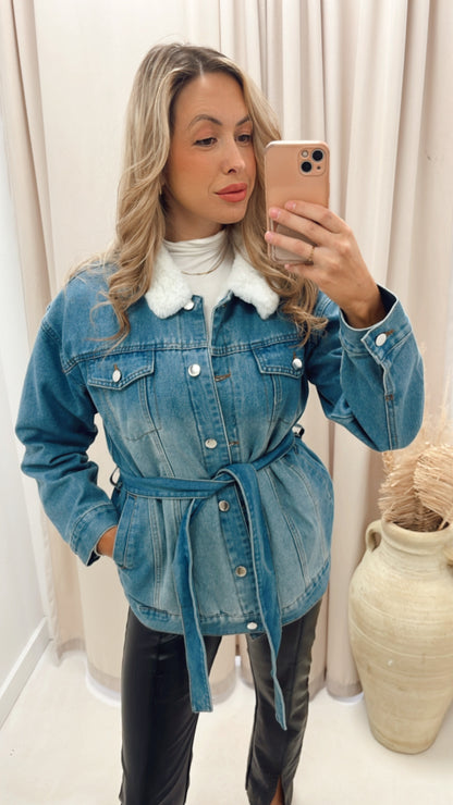 DELTA BELTED DENIM COAT (MEDIUM BLUE)