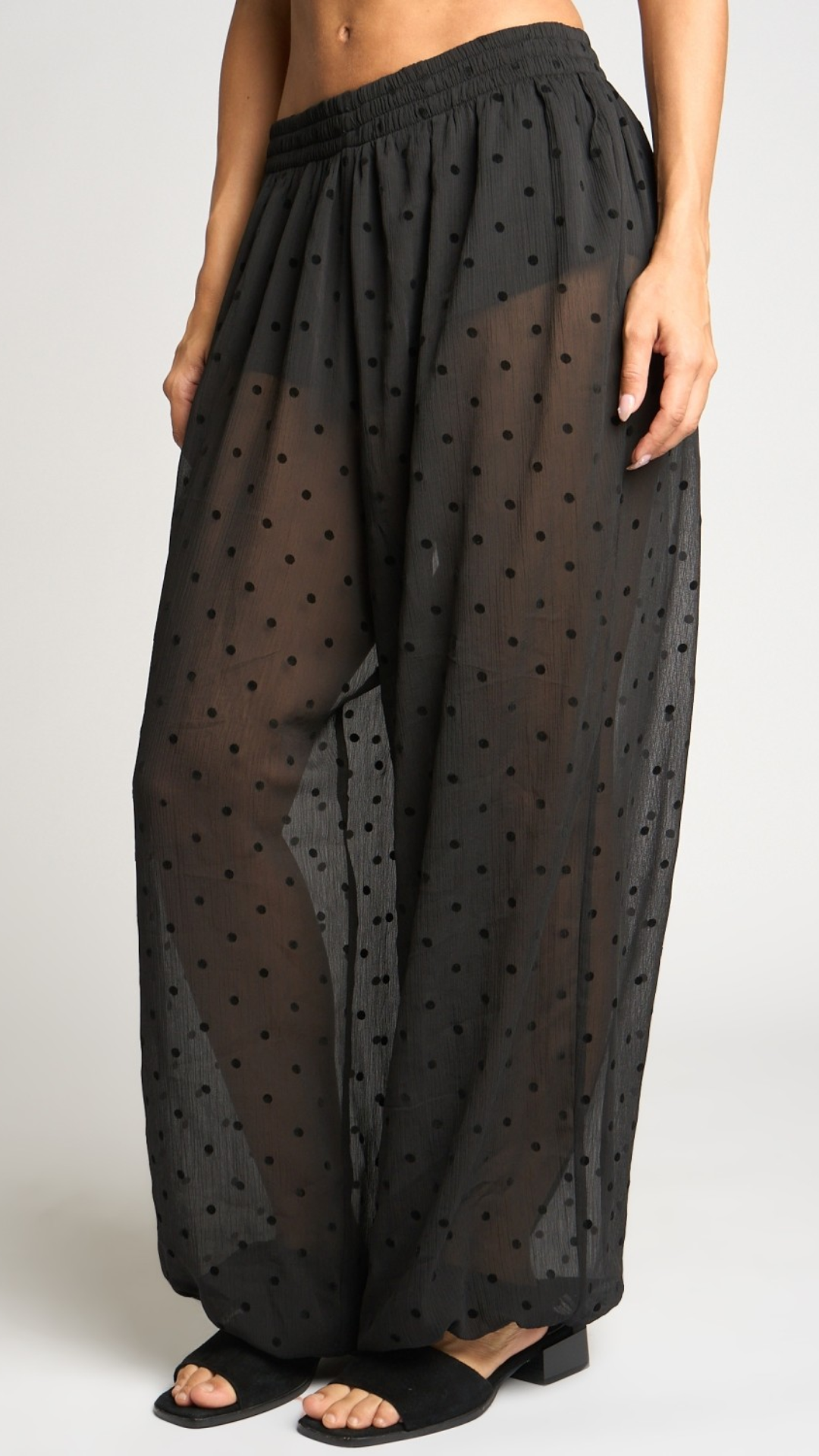 FLOCKED POLKA DOT HAREM PANTS