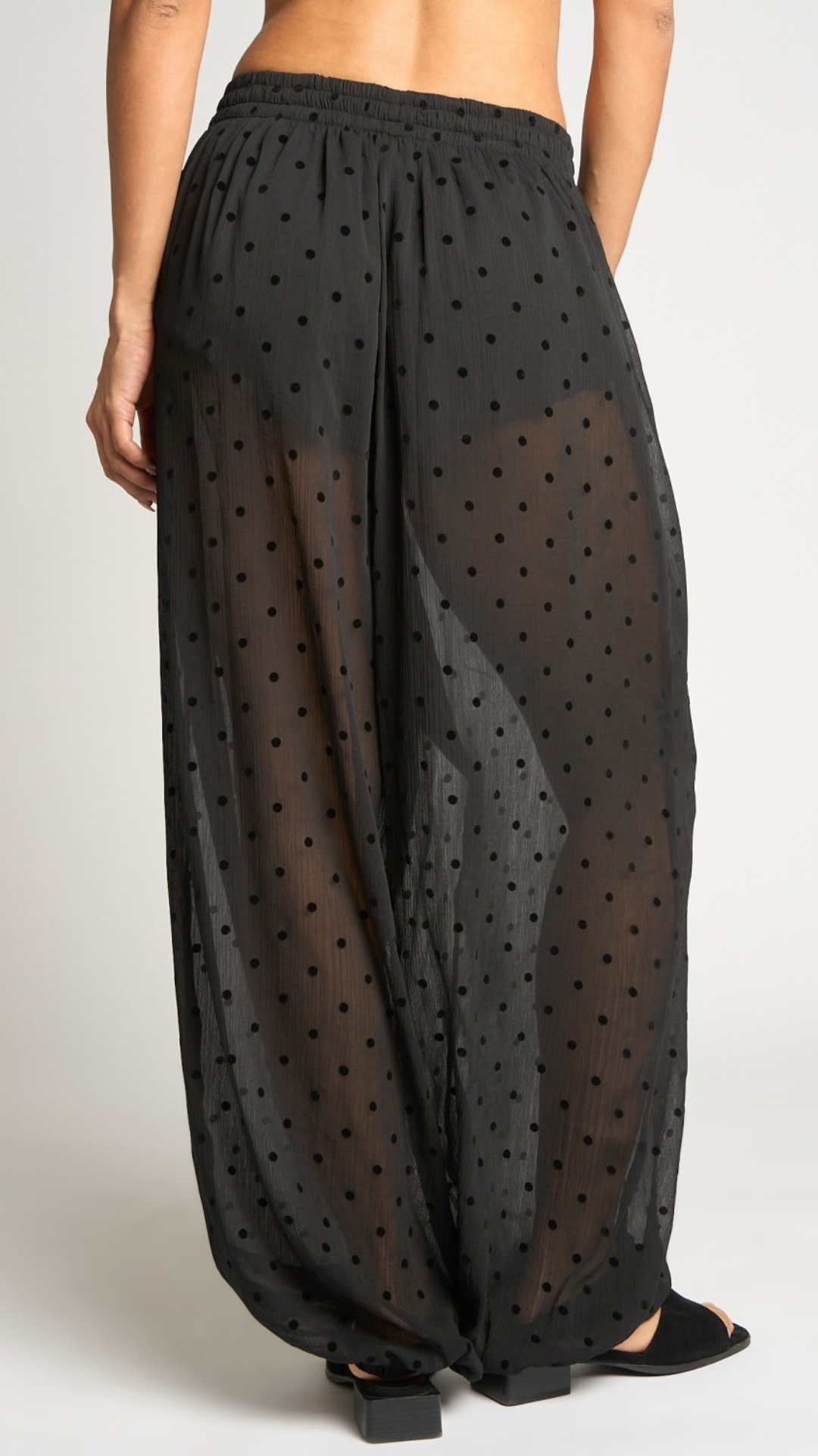 FLOCKED POLKA DOT HAREM PANTS