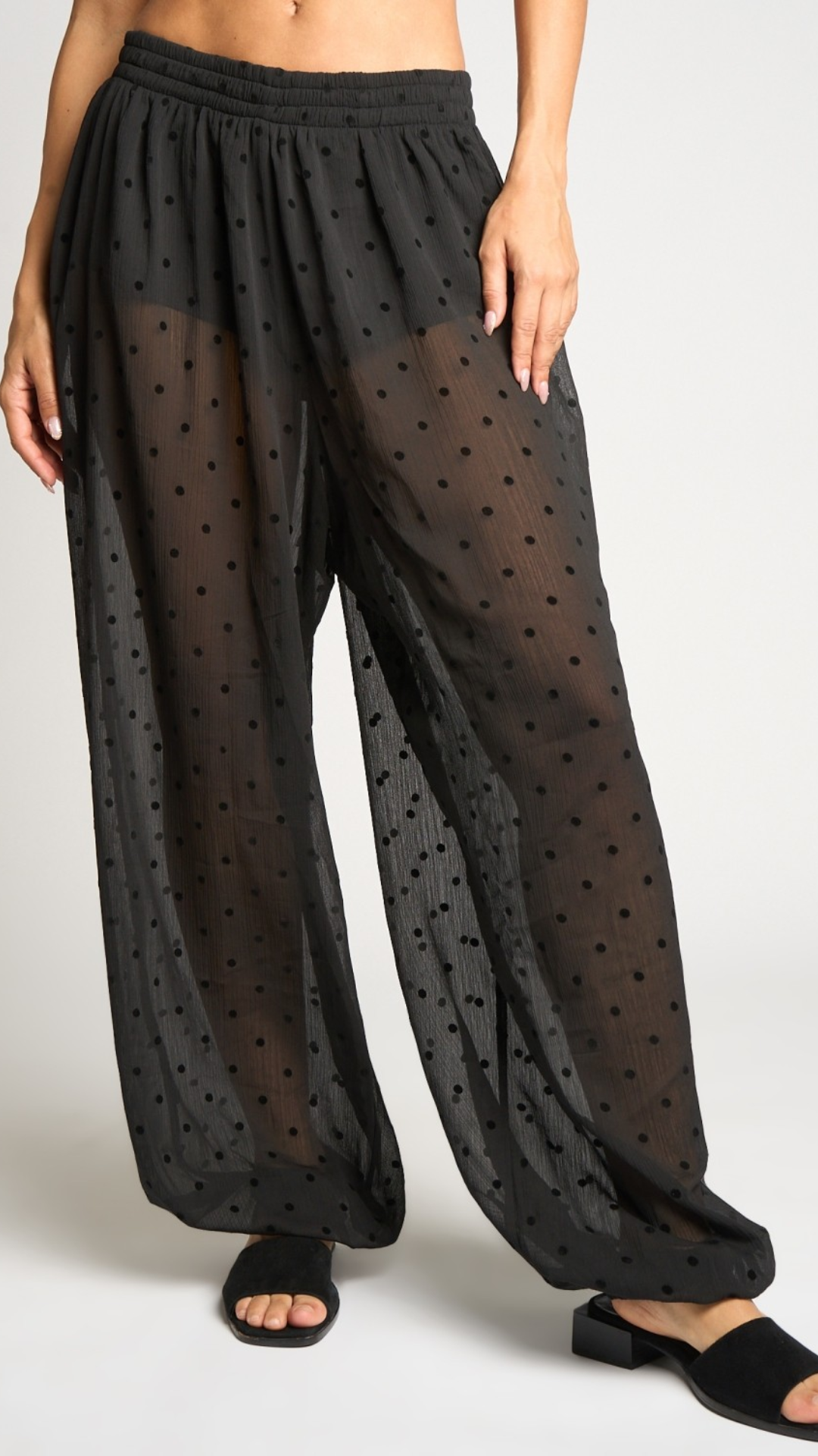 FLOCKED POLKA DOT HAREM PANTS