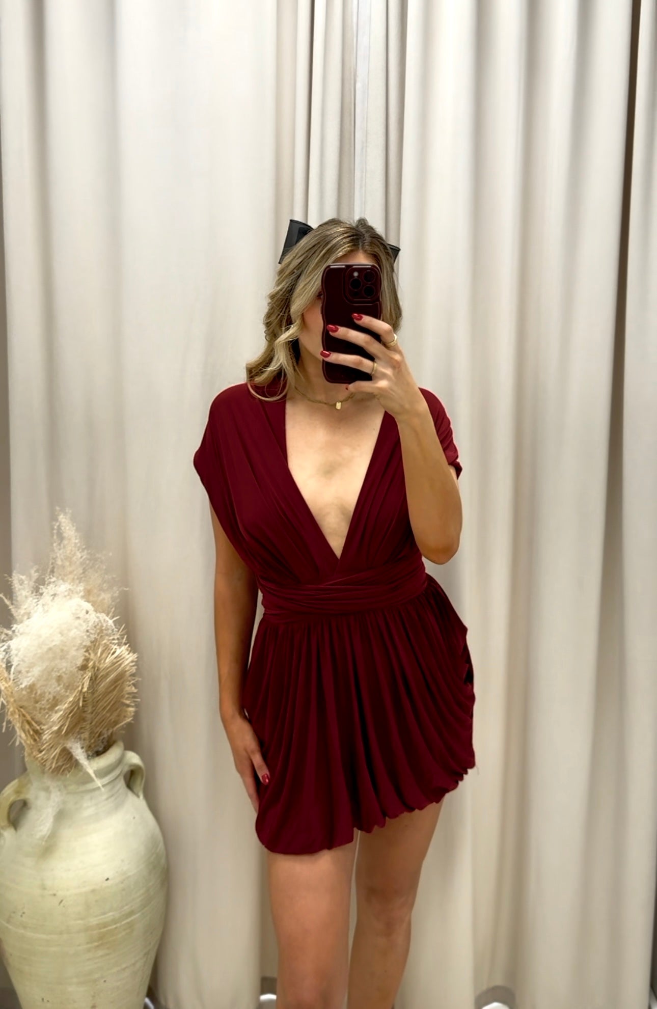 NEW VALORIE VENETIAN MINI DRESS (BURGUNDY)