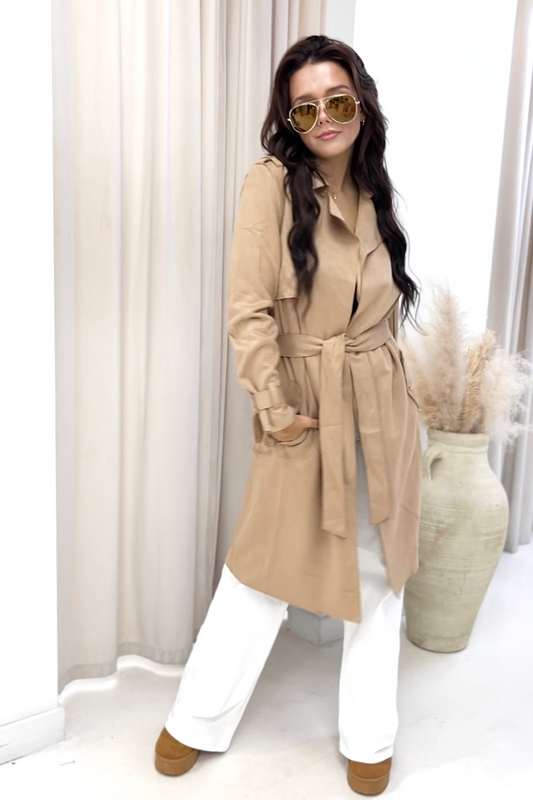 NEW BETHANY SUEDE TRENCH COAT (BEIGE)