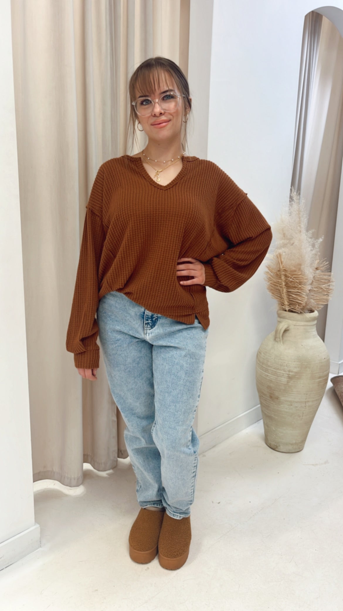 NEW KORI WAFFLE SWEATER (RUST)