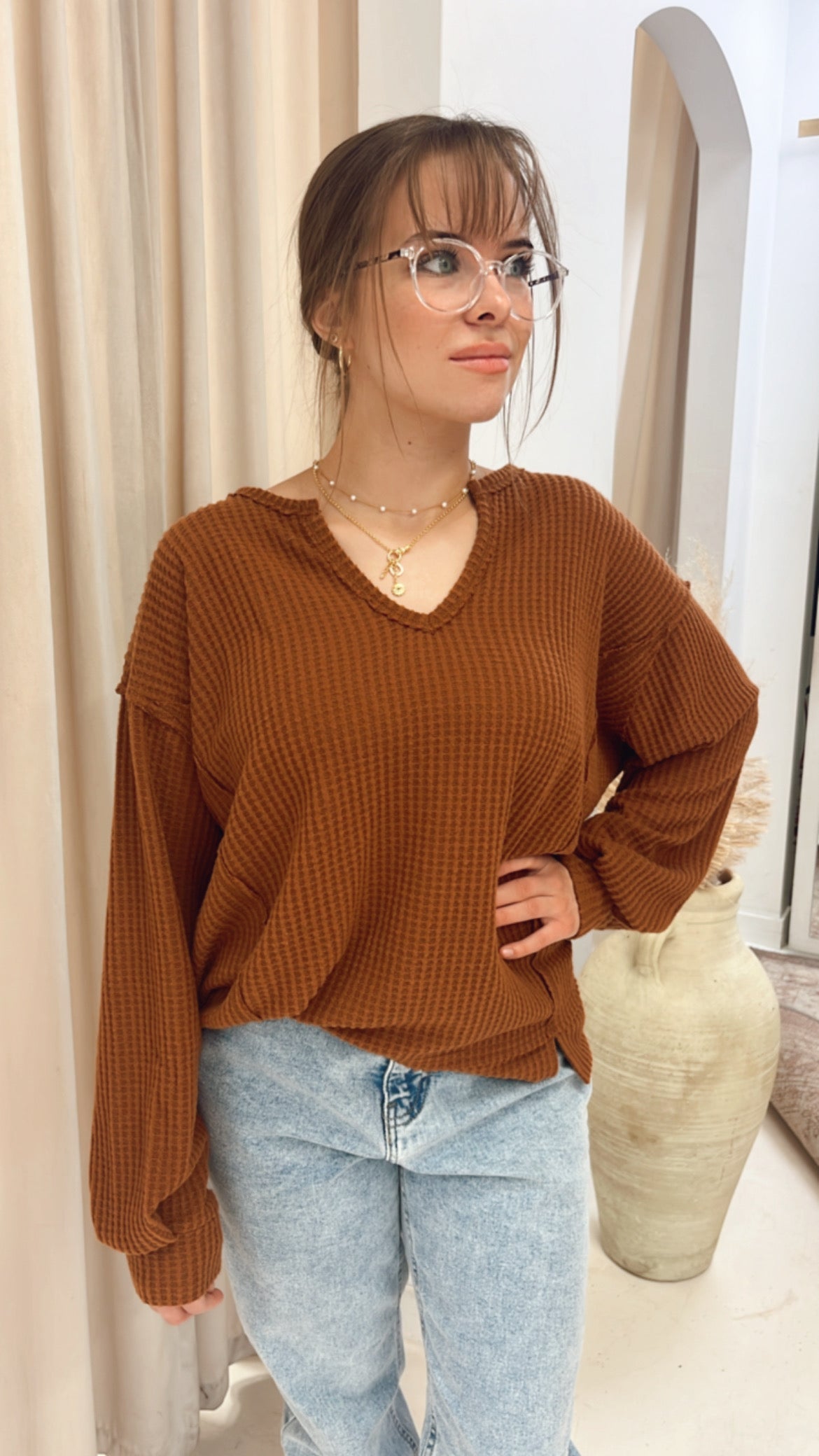 NEW KORI WAFFLE SWEATER (RUST)