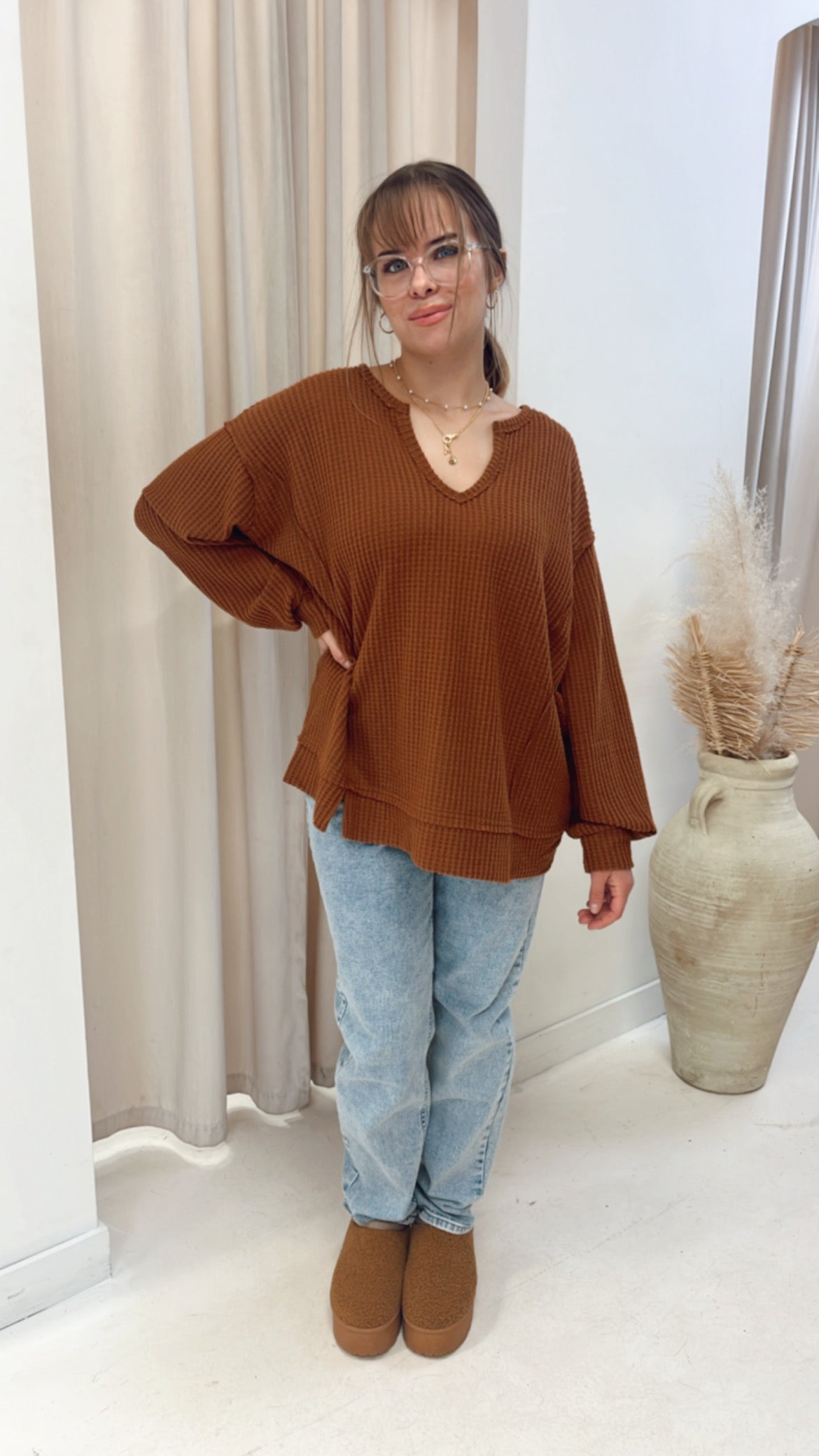 NEW KORI WAFFLE SWEATER (RUST)