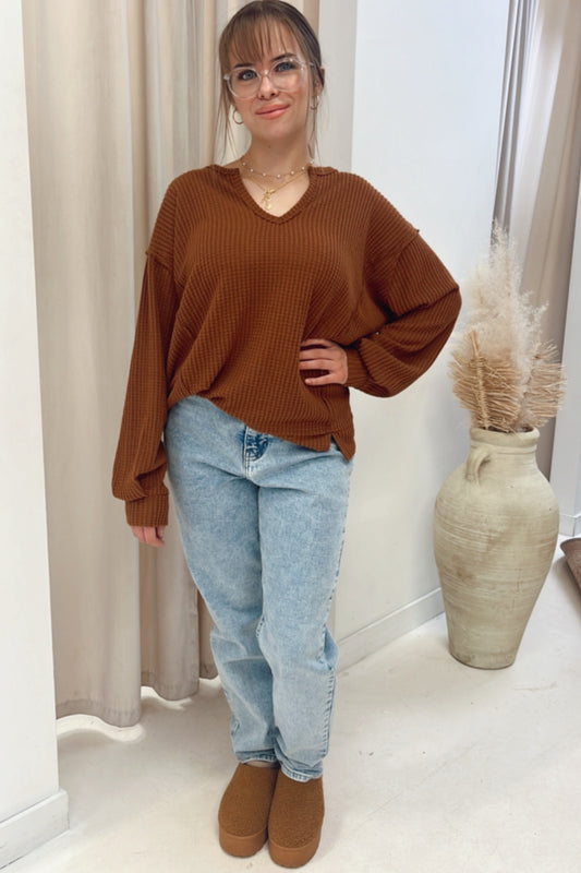 NEW KORI WAFFLE SWEATER (RUST)