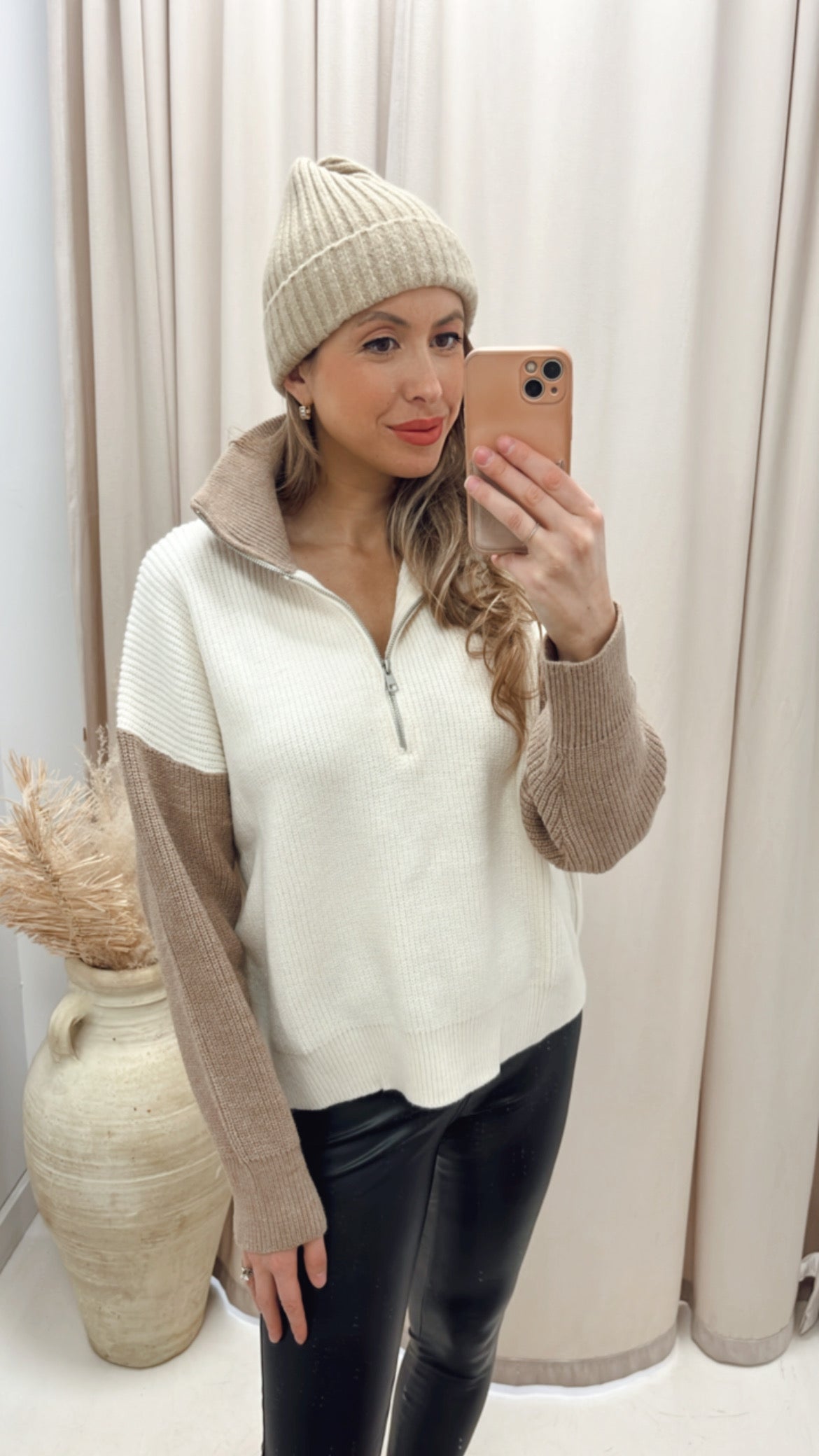 NEW GEORGINA 1/2 ZIP KNIT SWEATER (CREAM\TAUPE)