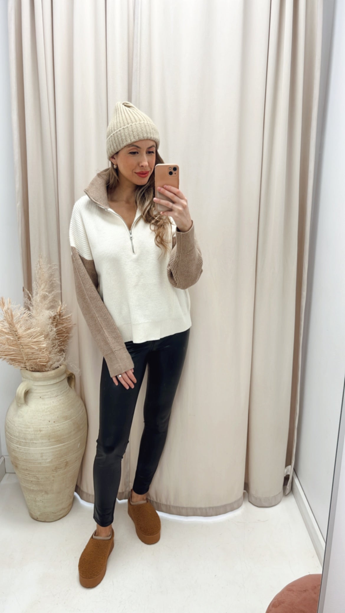 NEW GEORGINA 1/2 ZIP KNIT SWEATER (CREAM\TAUPE)