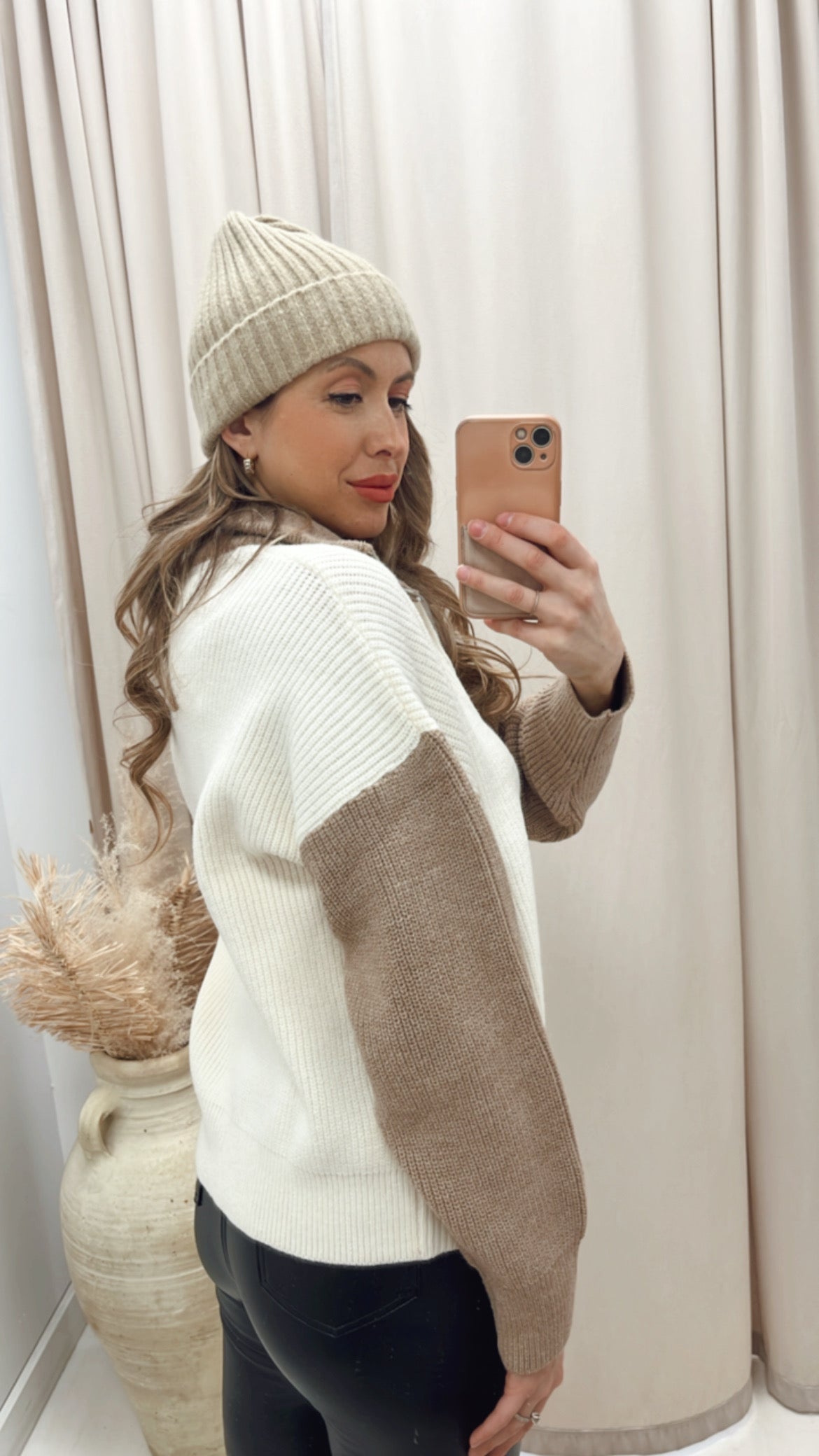 NEW GEORGINA 1/2 ZIP KNIT SWEATER (CREAM\TAUPE)