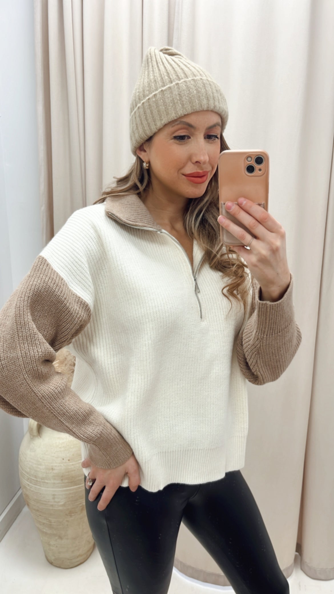 NEW GEORGINA 1/2 ZIP KNIT SWEATER (CREAM\TAUPE)