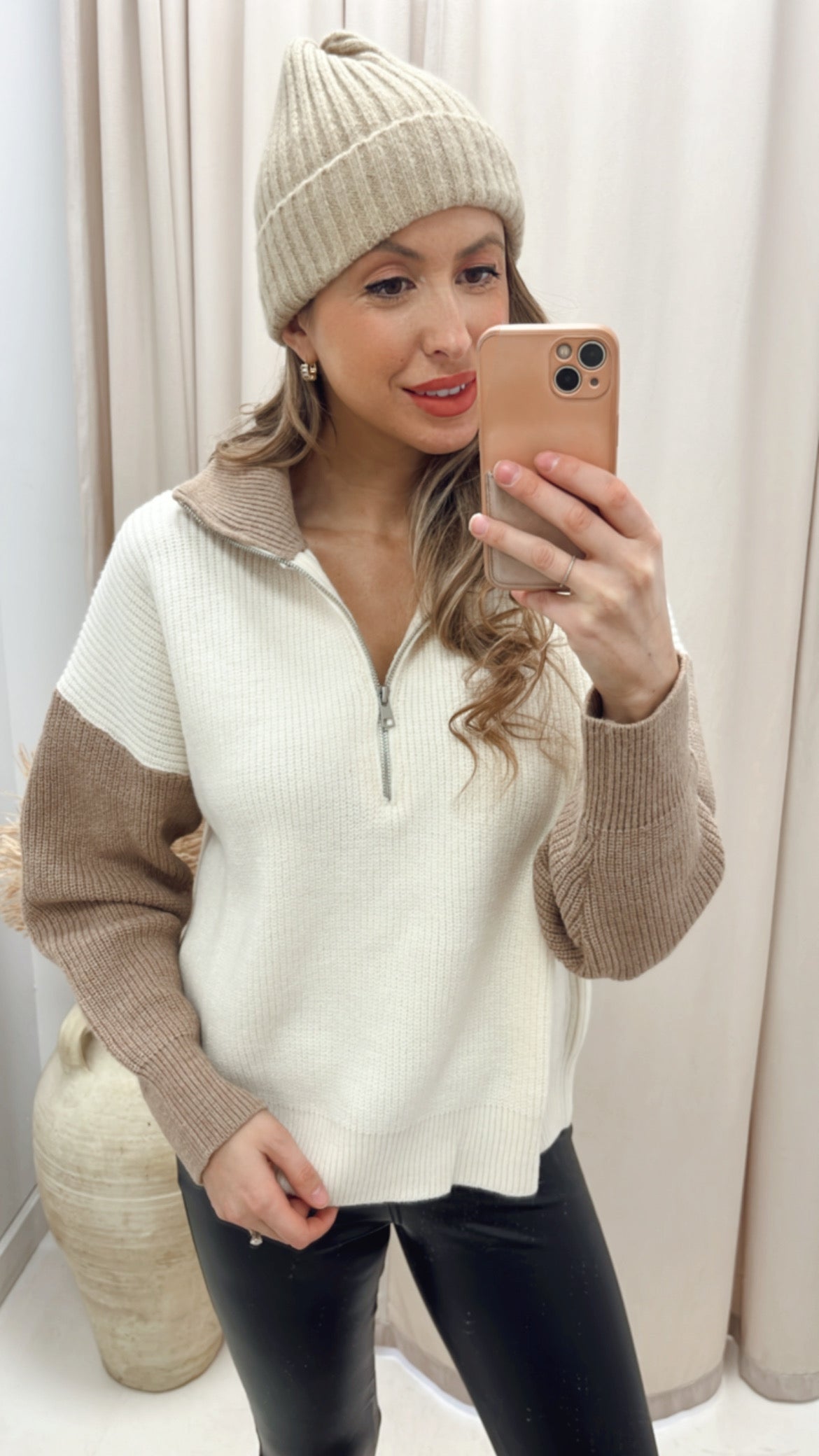 NEW GEORGINA 1/2 ZIP KNIT SWEATER (CREAM\TAUPE)