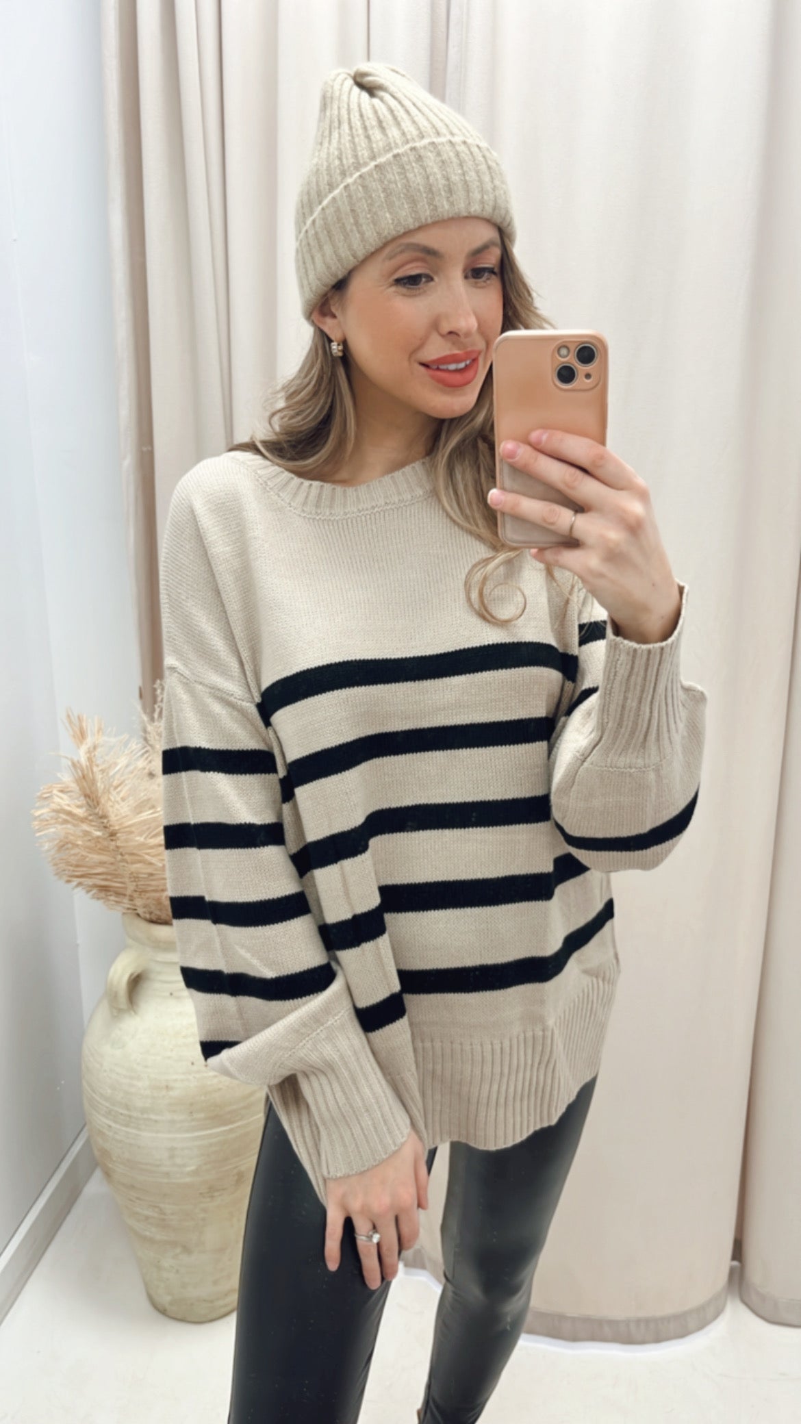 NEW SARA STRIPE KNIT SWEATER (TAUPE/BLACK)